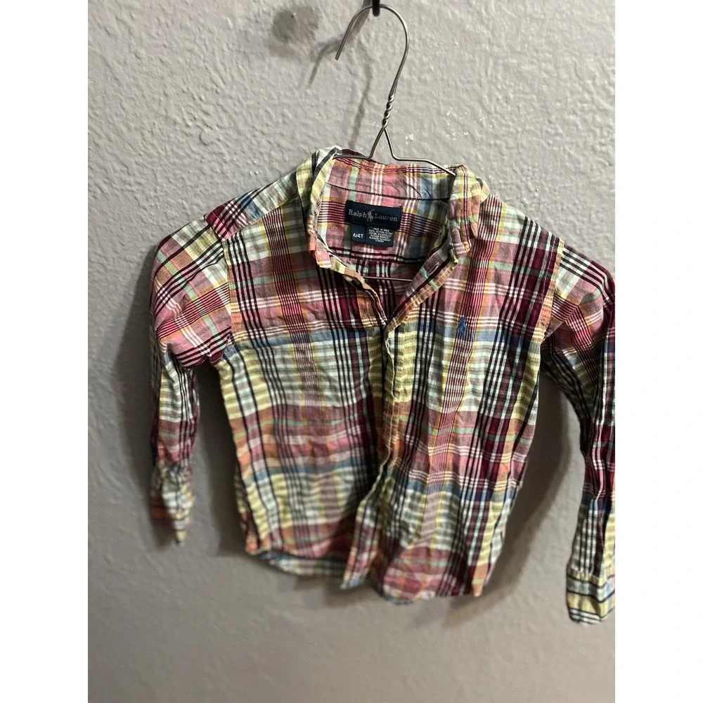 Ralph Lauren  Button‎ Down Long Sleeve Shirt Plaid Size 4/4T